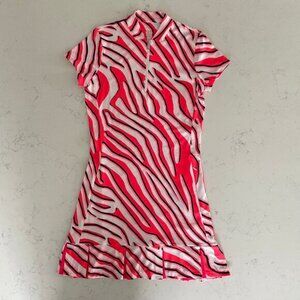 TAIL Activewear SS 14 Zip Zebra Print Colorful Poly Golf Dress Pink Wht XXS